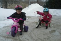 riding bikes by the snowbanks